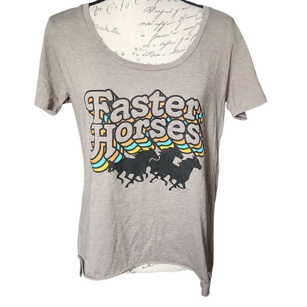 Ladies Gray Faster Horses Music Festival Short Sleeve T-Shirt - Size Large
